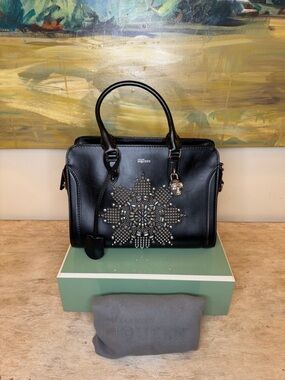 Alexander McQueen Black Leather Satchel with metal Starburst